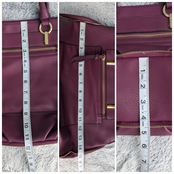 Dot Dash Vegan Leather Satchel Top Handle & Crossbody Strap Purple - Picture 15 of 16